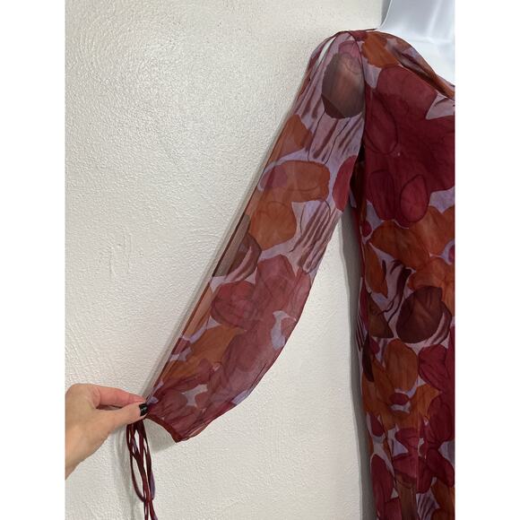 Possibility by Florl di Zucca Silk Chiffon Dress M Burgundy Floral Forest Fairy - Picture 2 of 13